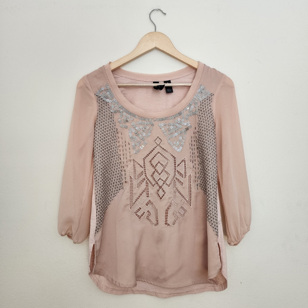 Embroidered and Sequined Blush Top Size Small